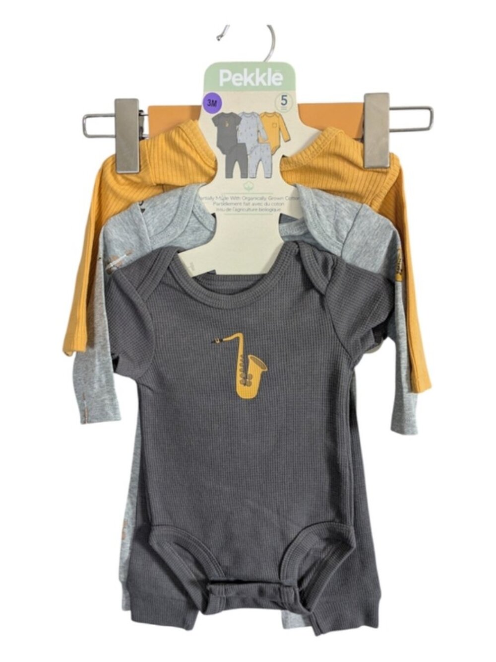 NWT Pekkle 5 Piece Grey/Yellow Music Themed Set Size 3 Months
